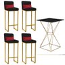 Kit Mesa Bistrô Lucca e 4 Banqueta Lucca Tampo Preto Ferro Dourado Sintético Preto e Almofada Vermel - 1