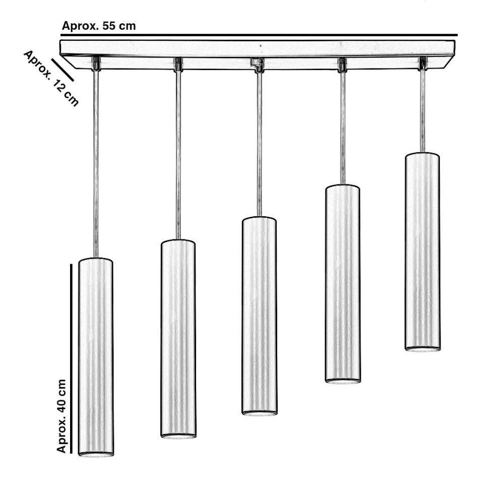 Pendente Quintuplo Tubo Cilindro Dourado 40cm + Led 3k - 4