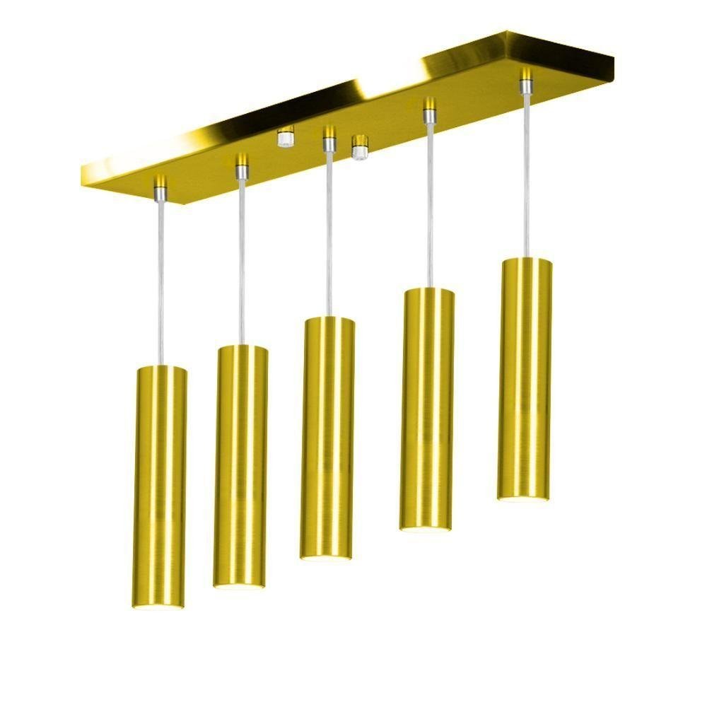 Pendente Quintuplo Tubo Cilindro Dourado 40cm + Led 3k - 1