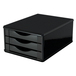 Gaveteiro Caixa Arquivo Organizador de Escritório 3 Gavetas Madeira Mdf Preto Black Piano - 1