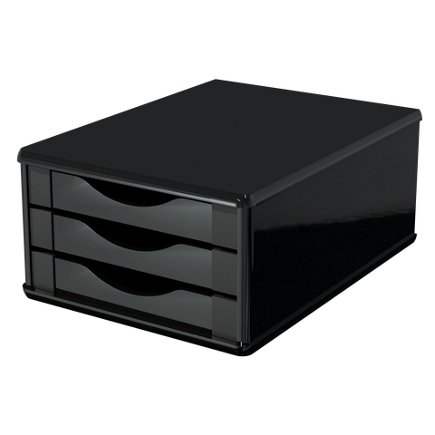 Gaveteiro Caixa Arquivo Organizador de Escritório 3 Gavetas Madeira Mdf Preto Black Piano