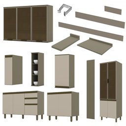 Cozinha Completa 8 Peças Connect Duna/cristal com Cristaleira e Rodapé - Móveis Henn - 3