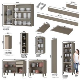 Cozinha Completa 8 Peças Connect Duna/cristal com Cristaleira e Rodapé - Móveis Henn - 4