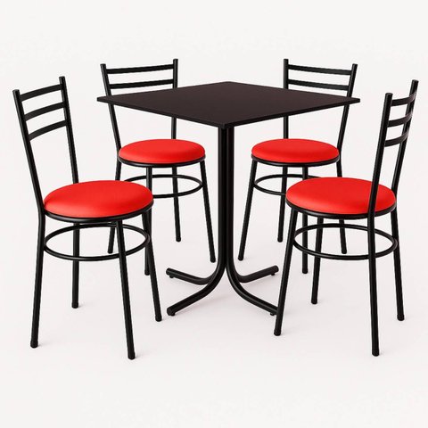 Conjunto Mesa Preta 70x70cm Tampo Preto com 4 Cadeiras Epoxi