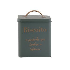 Porta Biscoitos de Aço Inoxidável com Tampa Estilo Retrô - Verde Oliva - 14x16cm