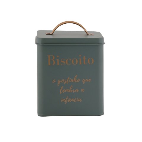 Porta Biscoitos de Aço Inoxidável com Tampa Estilo Retrô - Verde Oliva - 14x16cm