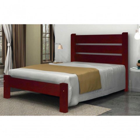 Cama Queen Size Maiorca de Madeira Maciça Angelim Pedra/tauari - Cor Mogno