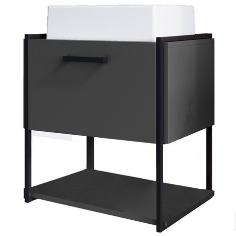 Gabinete Suspenso Banheiro 50 cm Com Cuba Preto Grafite P1009 PP