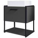 Ver imagem 1 de Gabinete Suspenso Banheiro 50 cm Com Cuba Preto Grafite P1009 PP