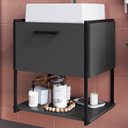 Ver imagem 2 de Gabinete Suspenso Banheiro 50 cm Com Cuba Preto Grafite P1009 PP
