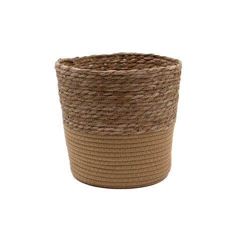 Cesto Organizador Redondo com Alças 25cm de Palha Seagrass e Corda - Oikos