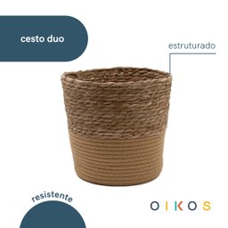Cesto Organizador Redondo com Alças 25cm de Palha Seagrass e Corda - Oikos - 3