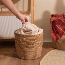 Cesto Organizador Redondo com Alças 25cm de Palha Seagrass e Corda - Oikos - 6
