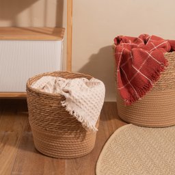 Cesto Organizador Redondo com Alças 25cm de Palha Seagrass e Corda - Oikos - 5