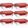 Kit 6 Potes de Vidro Borossilicato Herméticos 680ml Retangular Marmita Vermelha Uz - 1