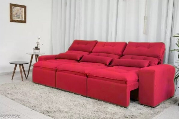 Sofá Retrátil e Reclinável com 2,50m de Largura em Tecido Suede:vermelho