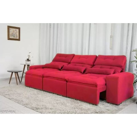 Sofá Retrátil e Reclinável com 2,50m de Largura em Tecido Suede:vermelho