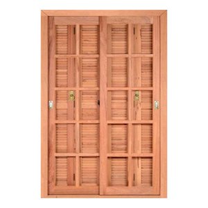 Porta Balcão de Madeira Vitro de Correr Veneziana Pantográfica Eucalipto Esel - 2.16AX1.40L