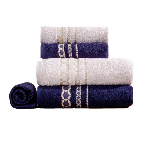 Kit de Toalhas de Banho 5 Peças 420g/m² Marinho/fendi Romance Sonhare Prata