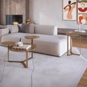 Ver imagem 2 de Conjunto Sala Mesa Centro Lateral Chanfrada Orgânica Hanover/dourado