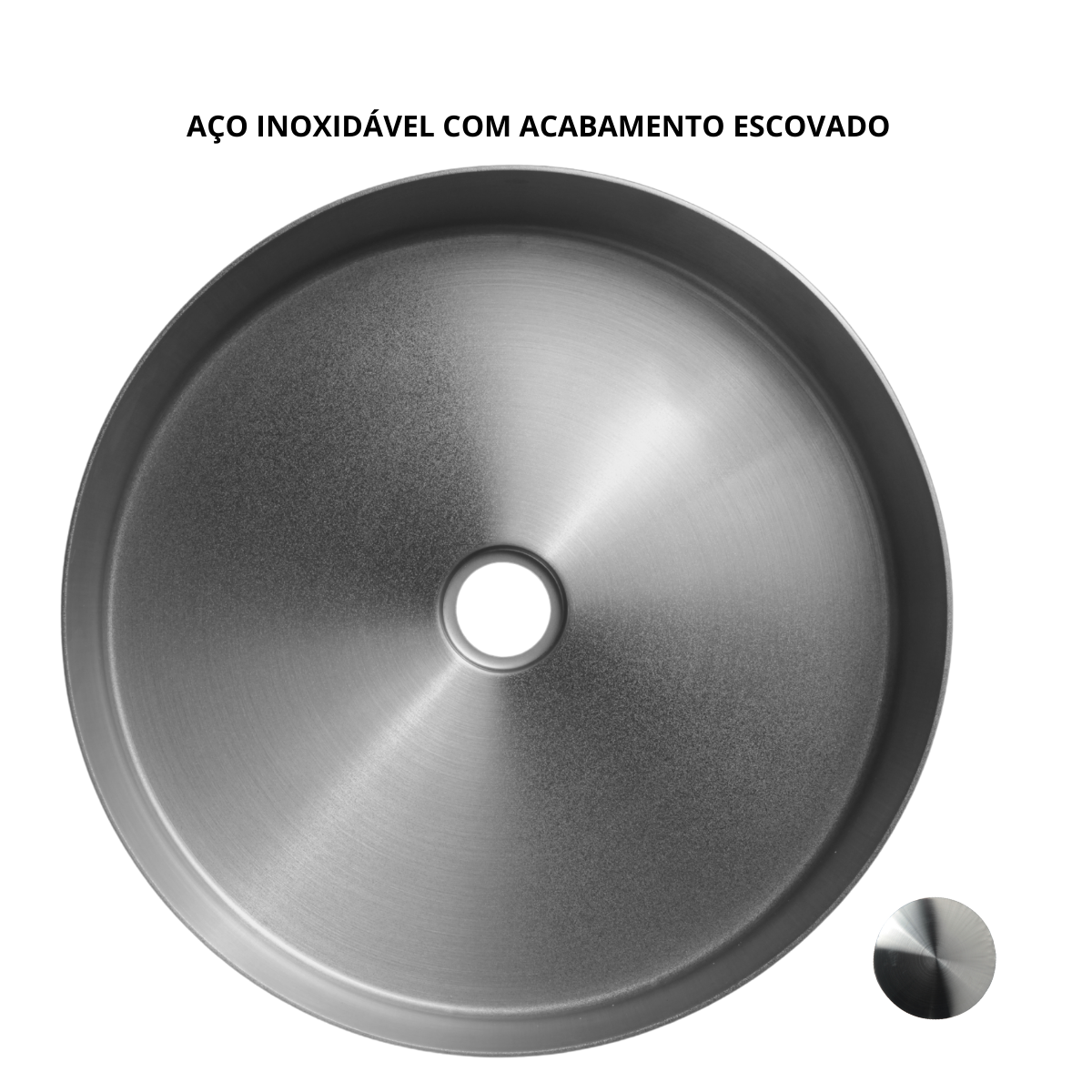 Cuba Banheiro Redonda Escovada Aço Inox 304 Válvula Click - 5