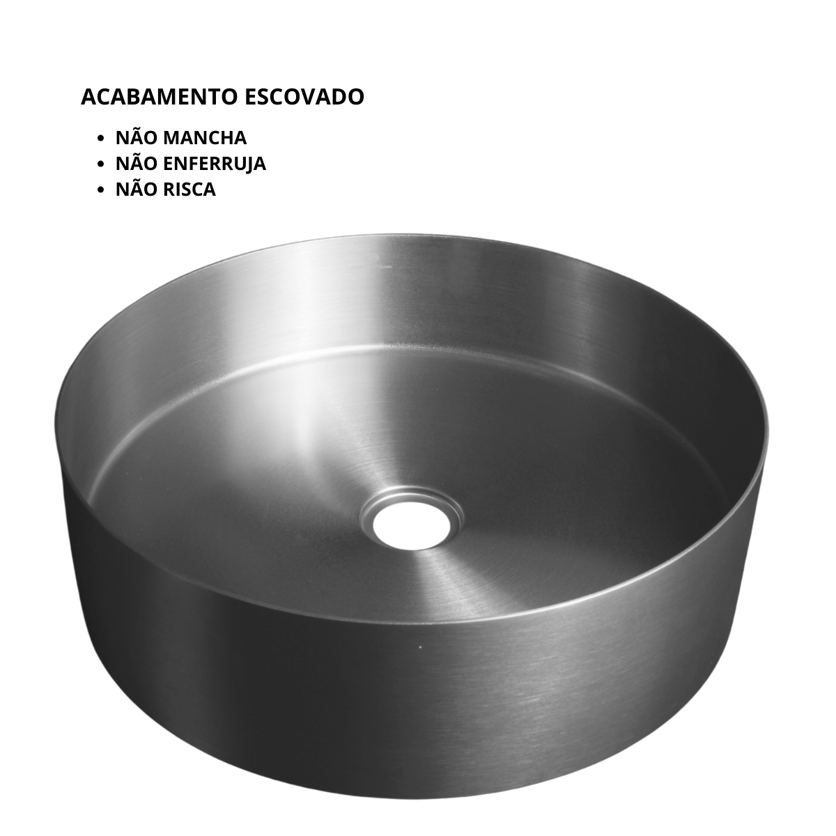 Cuba Banheiro Redonda Escovada Aço Inox 304 Válvula Click - 4