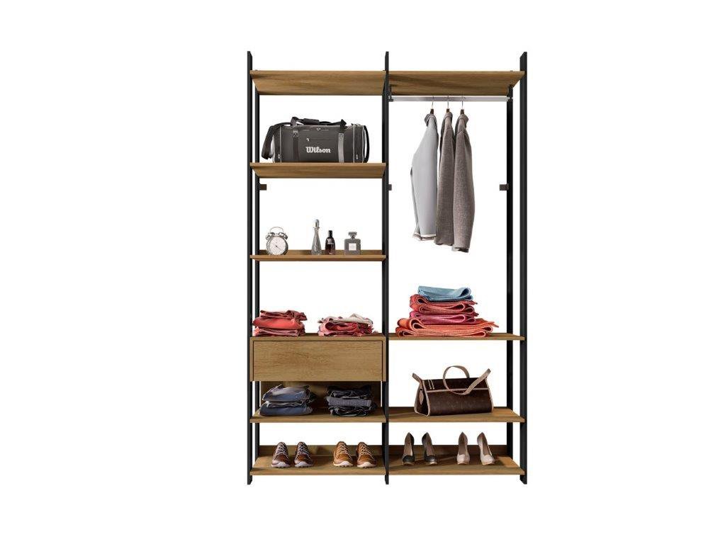 Closet ATAK Solteiro Laterais e Divisórias MDF de 18mm 1 Cabideiro em Alumínio 1 Gavetas com Corredi - 1