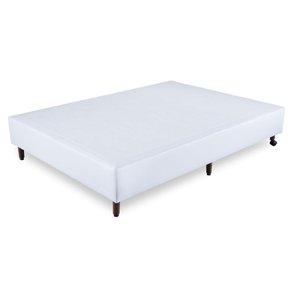 Base Cama Box Casal Corino Branco Orthocrin Eco 138x188x24 Alto Suporte Pés de Madeira