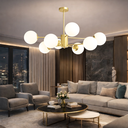 Ver imagem 1 de Lustre 8 Globos Vidro 12,5cm Jabuticaba Metal Dourado Luminária Teto Gimpo Kjdde-693-8
