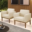 Ver imagem 2 de Poltrona Base Madeira Castanho Kit 2 Maressa Linho Bege - Ibiza
