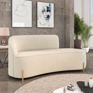 Sofá 3 Lugares Orgânico 180cm Pé Dourado Morgan para Sala de Estar Veludo Bege D03 - D'rossi