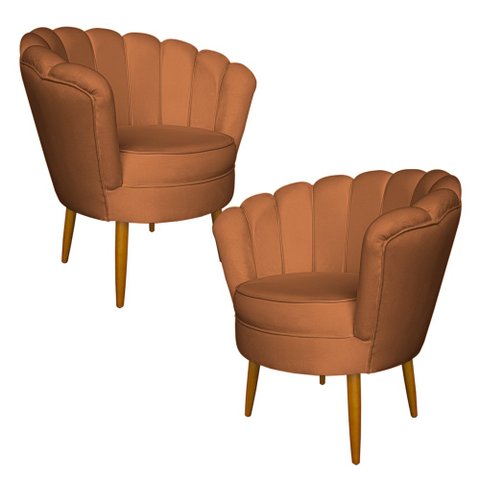 Kit 2 Poltronas Decorativa Sala de Estar Pétala Veludo Terracota - Montanaris Decor MD MONTANARIS DE