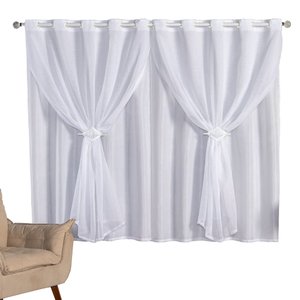 Cortina 2metros Voal Linho com Forro Varão 2x1,7m Branco