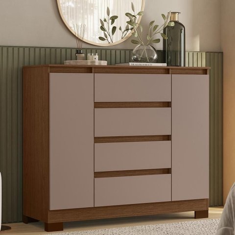 Cômoda com Sapateira Selene A02 4 Gavetas MDF-MDP Nogueira-Cappuccino Mpozenato