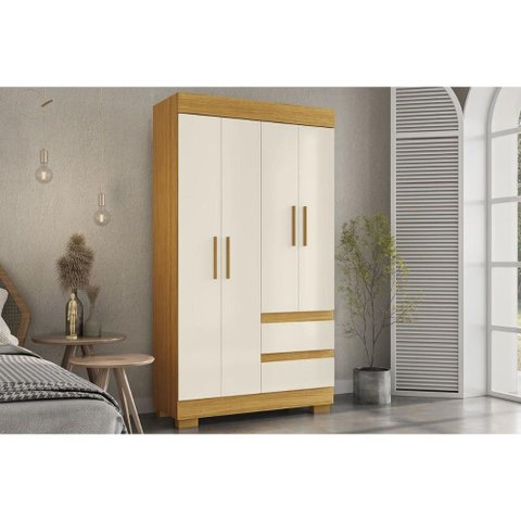 Guarda Roupa Solteiro 4 Portas e 2 Gavetas Maya Nature/off White - Acp