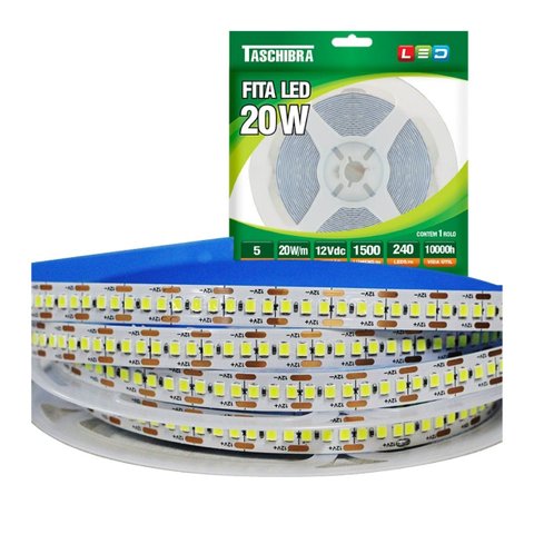 Fita de Led com 5 Metros Taschibra 240 Leds/m 20w 12v Ip20 Luz Fria