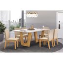 Ver imagem 4 de Mesa de Sala Jantar Nala C/ Tampo Madeirado C/ Vidro Curvo 170x90cm Freijo/off White - Dj Móveis