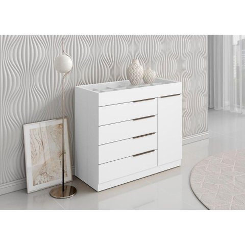Cômoda com Porta Jóias Mostrador de Vidro Sevilha 1 Porta 5 Gavetas Branco - Aramoveis