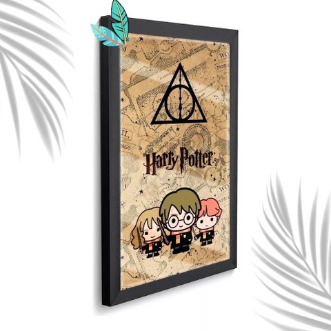 Quadro Decorativo Harry Potter Cartoon + Vidro 33x25 Sala:preto
