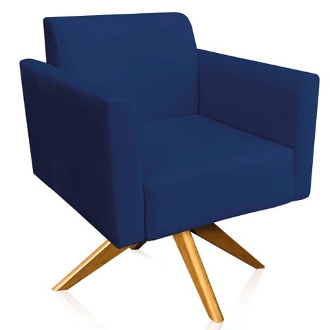 Poltrona Decorativa Isabella Base Giratória Madeira Suede Azul Marinho - Gran Belo