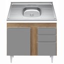 Ver imagem 1 de Balcão Gabinete com Pia Inox 100cm 2 Portas 2 Gavetas Luziania Castanho-cinza - Lumil