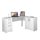 Ver imagem 6 de Conjunto Para Escritório 2 Mesas e 1 Armário Multiuso 4 portas Branco Notável Móveis