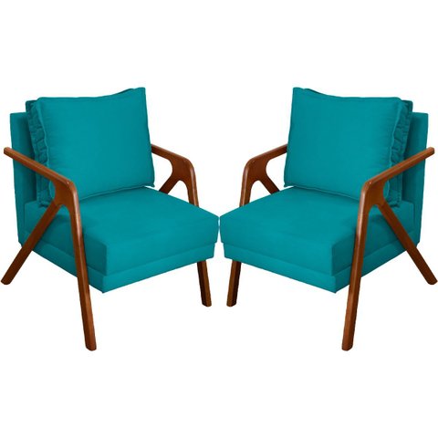 Kit 2 Poltrona Decorativa para Sala Recepção Consultório Reforçada em Madeira Maciça Shine Suede