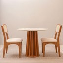 Ver imagem 6 de Mesa de Jantar 90cm Redonda Base Ripada Dalla Costa 100% Mdf Cor:off White com Freijó