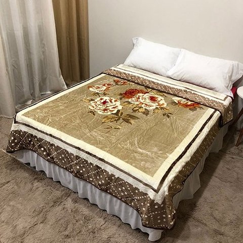Cobertor Casal Raschel Corttex Estampado - Toque Aveludado - floral bege