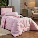 Ver imagem 1 de Kit Edredom Liso Solteiro 02pçs Percal 200 Fios Rosa