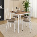 Ver imagem 1 de Conjunto Sala de Jantar Mesa Quadrada 90cm Tampo BP com 4 Cadeiras Adriana Branco/Rattan/Demolição