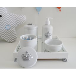 Kit Higiene Porcelana Bebê Banho Cuidado Quarto Unissex Maternidade K014 Coroa - Prata - 2