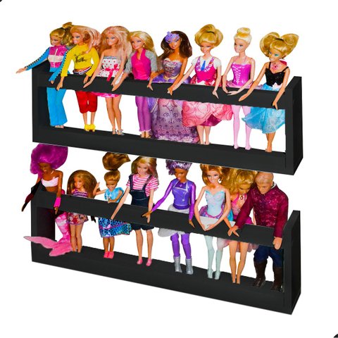 2 Prateleira MDF Preto bonecas Barbie brinquedo 60x20x7