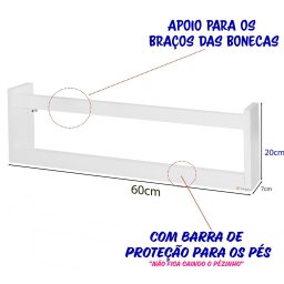2 Prateleira MDF Preto bonecas Barbie brinquedo 60x20x7 - 5